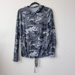 Mountain Hardwear Medium Sun Hoodie Grey Long Sleeve Camo Drawstring Hem OL7497